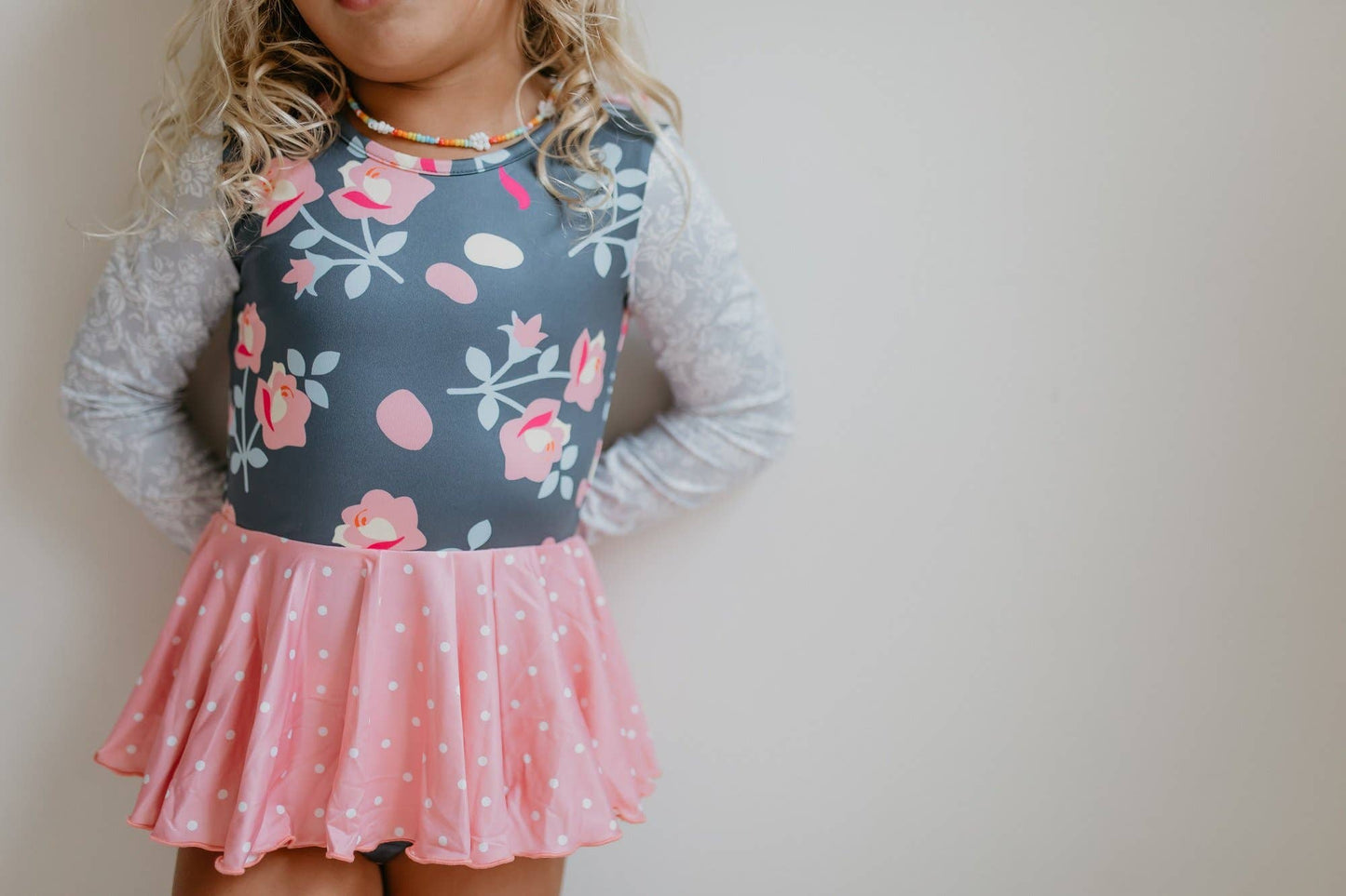 Shiny Flare Skirt Coral Gray Floral Leotard