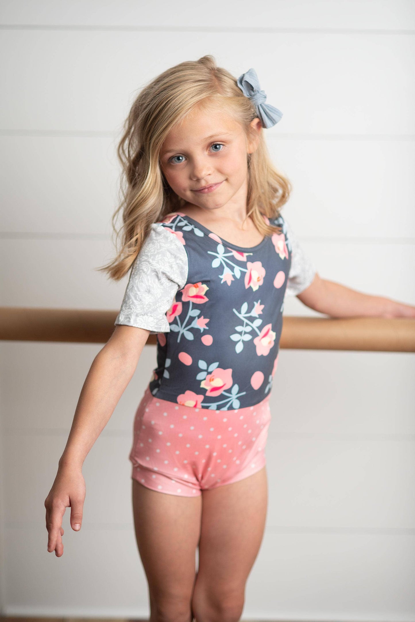 Gray Floral Coral Leotard