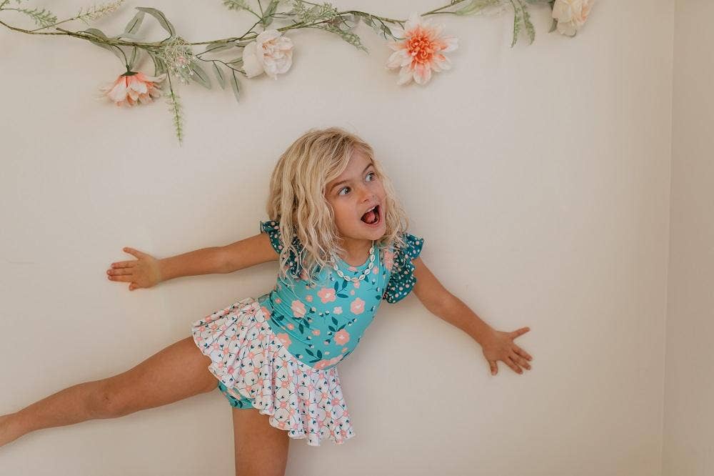 Teal Floral Skirted Leotard