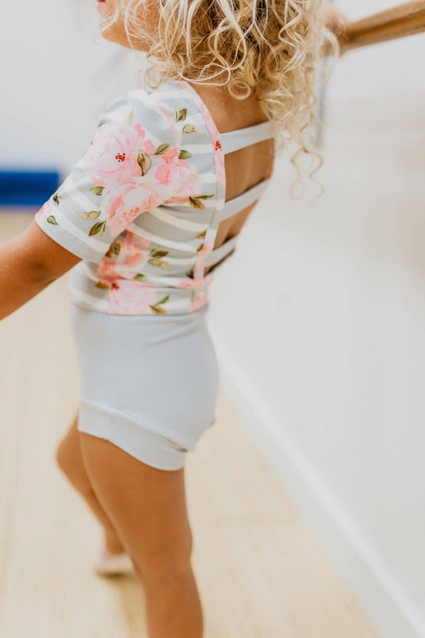 Gray Stripe Floral Leotard